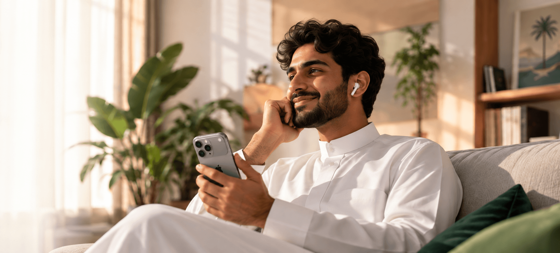 Man accessing online support from home using his phone